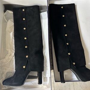 Stuart Weitzman Black Suede Knee High Boots with Gold Accents -Size 8